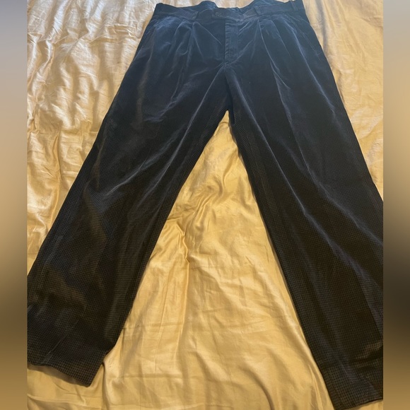 DiMitri slacks. Heavy, pleats, pockets. soft, no size tags. Small spot R thigh - Picture 1 of 11